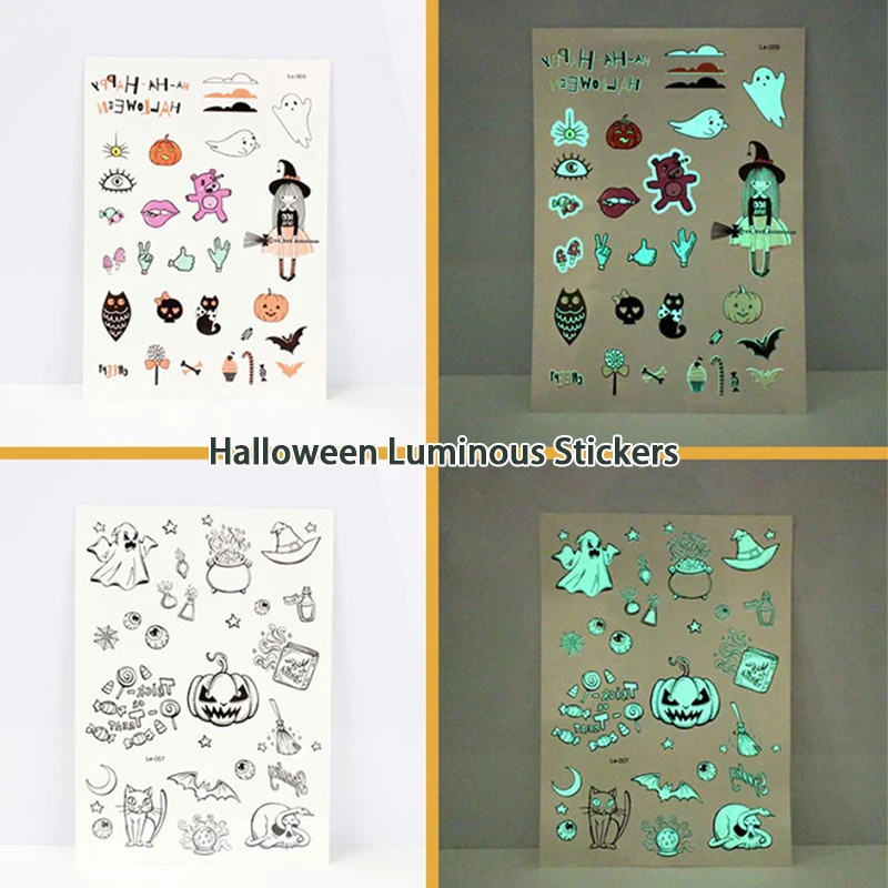 

Светящиеся Татуировки Для Хэллоуина вечерние набор, Мультяшные временные наклейки для тела, одноразовые водонепроницаемые временные тату...