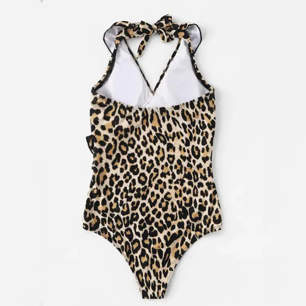 Женский сексуальный купальник с леопардовым принтом и оборками цельный