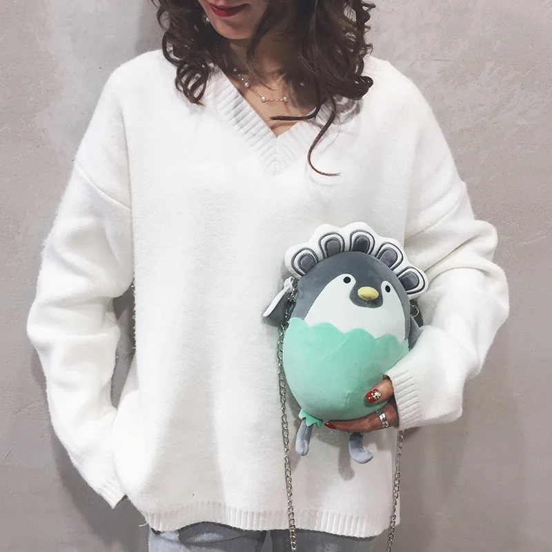 Плюшевая сумка-мессенджер Kawaii с пингвином плюшевый карман на молнии плюшевая
