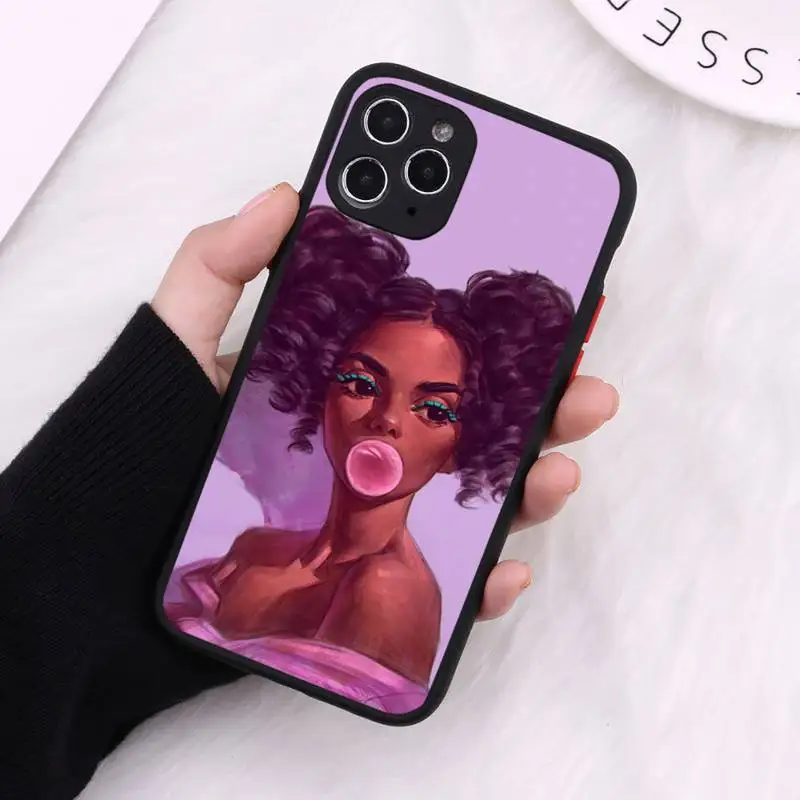 

Black Fro Cotton Candy sexy women Phone Case Matte Transparent for iPhone 7 8 11 12 s mini pro X XS XR MAX Plus cover funda