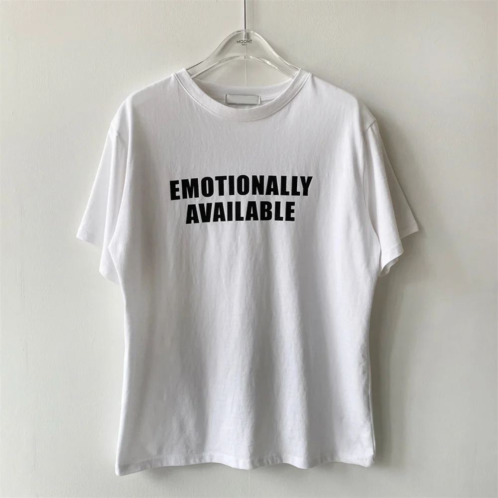 

HziriP 2021 Cotton Printed Letter T-Shirt Oversize M-XL Femme Casual Streetwear Office Lady Short Sleeves Loose Summer Tops