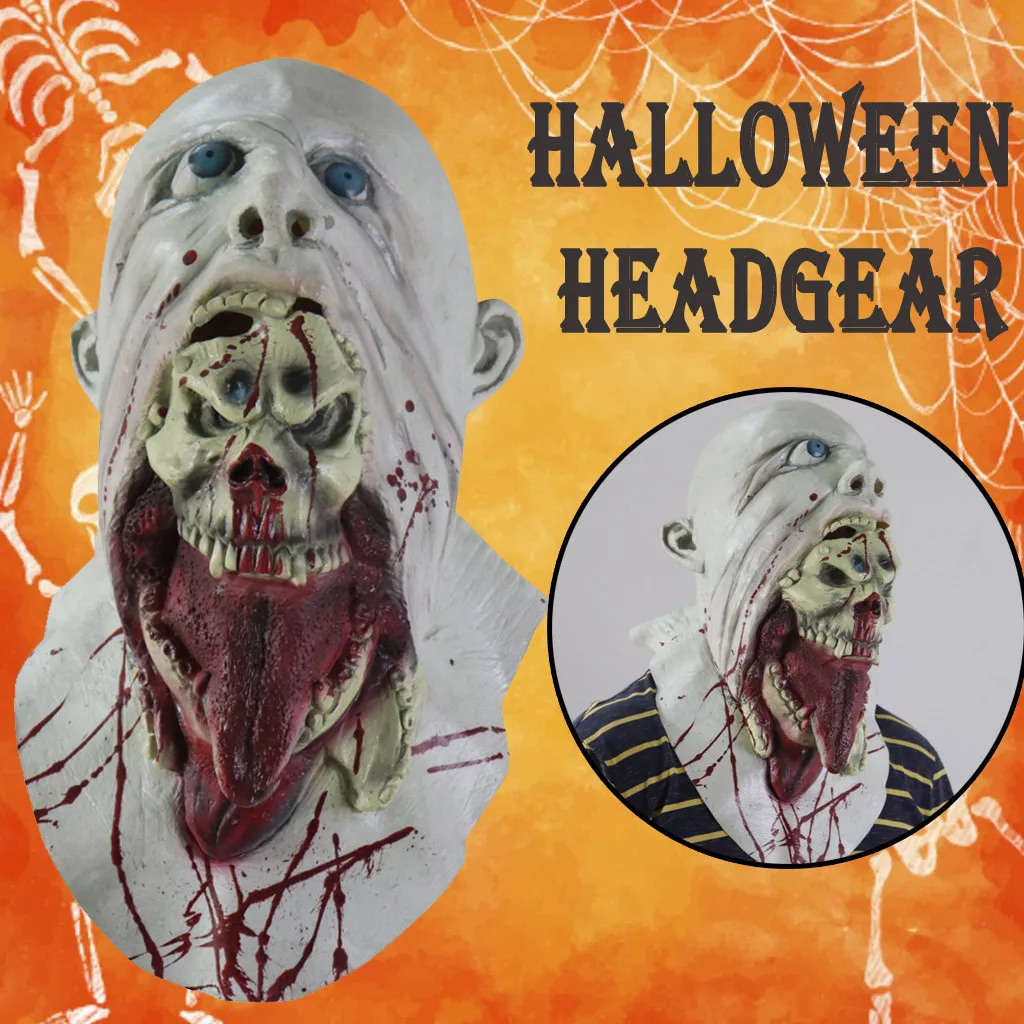 

Funny Face Mask Halloween Horror Latex Full Headdress Old Man Zombie Ghost Grandpa Head Dragon God Bone Horror Mask