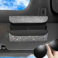 glitter sunglasses storage box holder leather storage organizer sun visor clip crystal sunglasses bag car decoration accessories