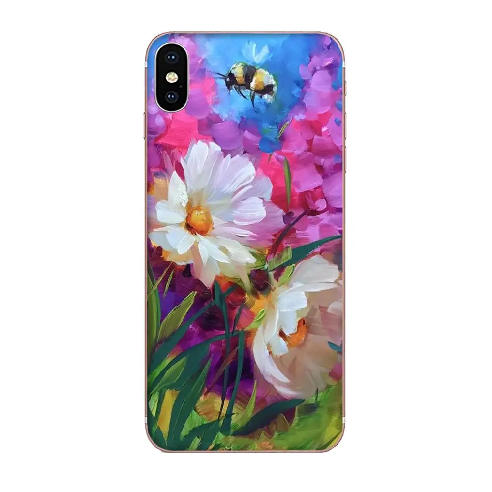 Для HTC Desire 530 626 628 630 816 820 830 One A9 M7 M8 M9 M10 E9 U11 U12 Life Plus картина маслом маргаритки цветы |