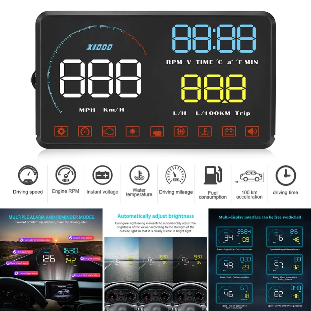 Автомобильный HUD Дисплей OBD2 диагностический инструмент для устранения неисправностей проектор охранная сигнализация температура воды превышение скорости об/мин Напряжение