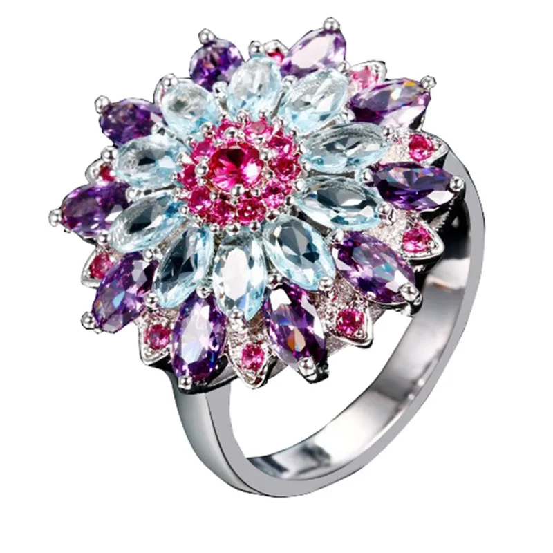 Многоцветный цветок Форма обручальное кольцо новый дизайн серебро 925 ювелирные
