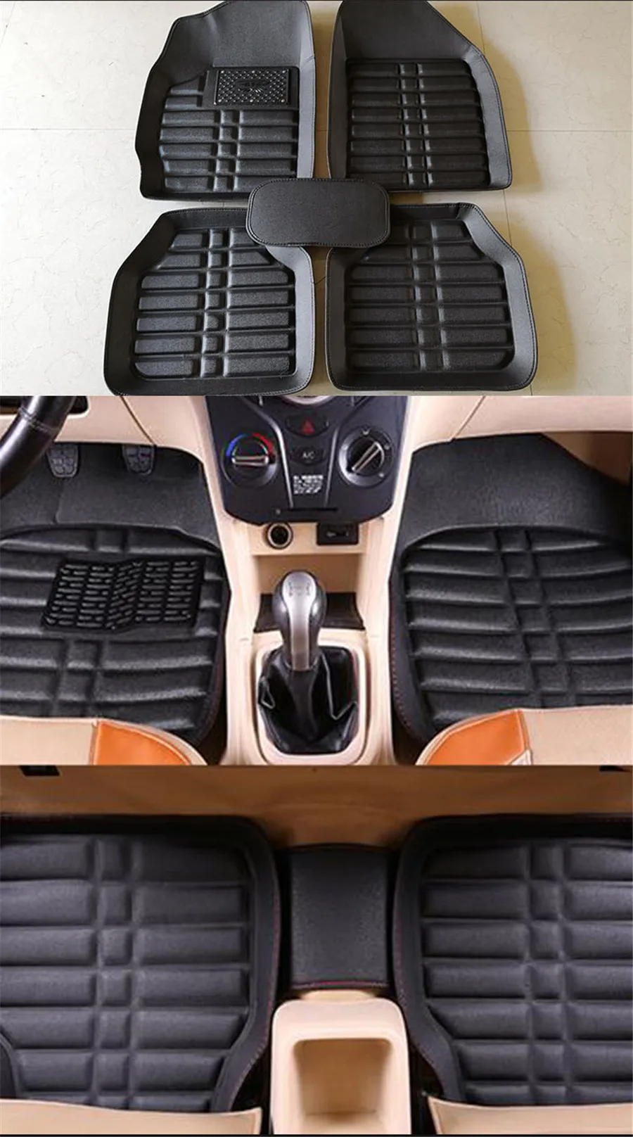 

NEW Universal Auto Car Floor Mats Front Rear Liner Weather Set 5Pcs Set Black PU Leather Car Accessories