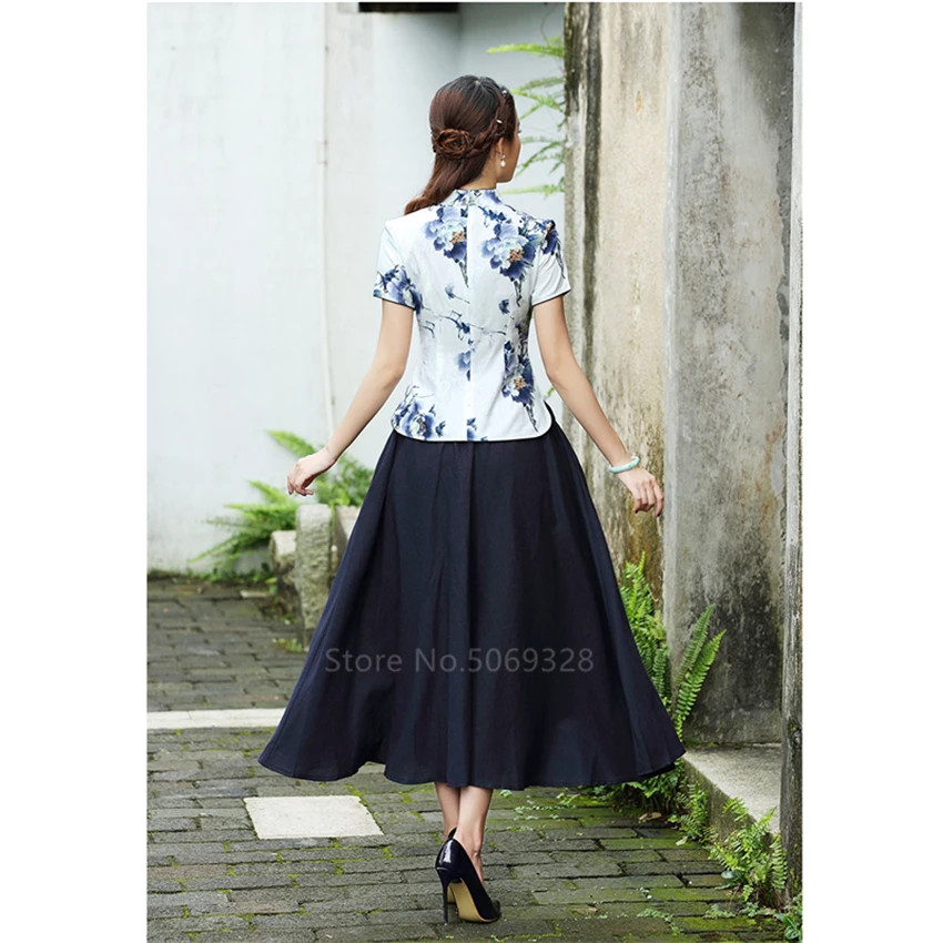 Китайский традиционный Топ чонсам рубашки для женщин плюс размер 4XL Qipao цветочный