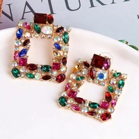 shiny diamond square geometric color rhinestone studded earrings for women jewelry accessories banquet fashion wholesale
