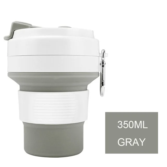 350ml gray 550 мл Складная Силиконовая кружка для воды портативная силиконовая телескопическая Питьевая Складная кофейная чашка Складная силиконовая чашка крышки для путешествий - Цвет: 350ml gray