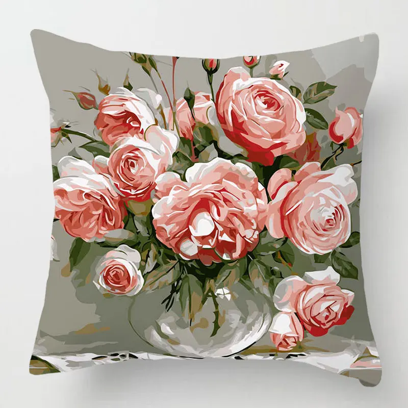 

Oil Painting Flower Series Linen Pillow Cover Sofa Seat Cushion High Quality pillow cover Living Room Decoratiion Accessories