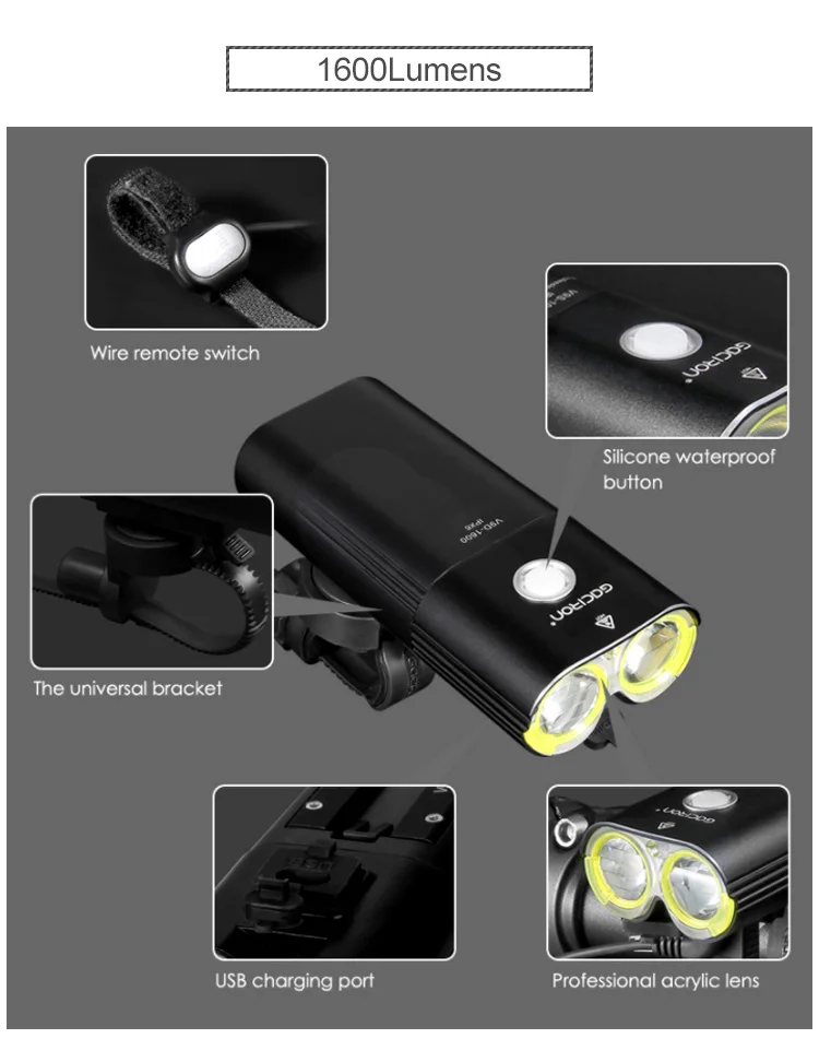 GACIRON 400/600/800/1000/1600/1800 Люмен USB Перезаряжаемые велосипед светодиодный головной светильник велосипед передний Фонарь велосипедный светодиодный Водонепроницаемый светильник