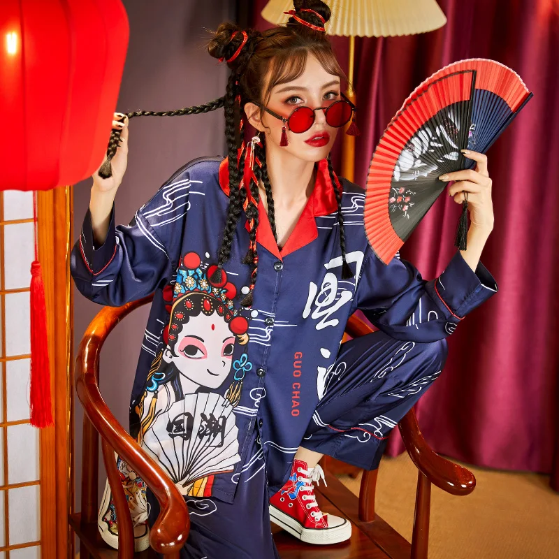 Summer Pajamas Women Sleepwear Chinoiserie Spring Plus Size Pajama Set The Tide High Quality Snow and Ice Silk Princess Style