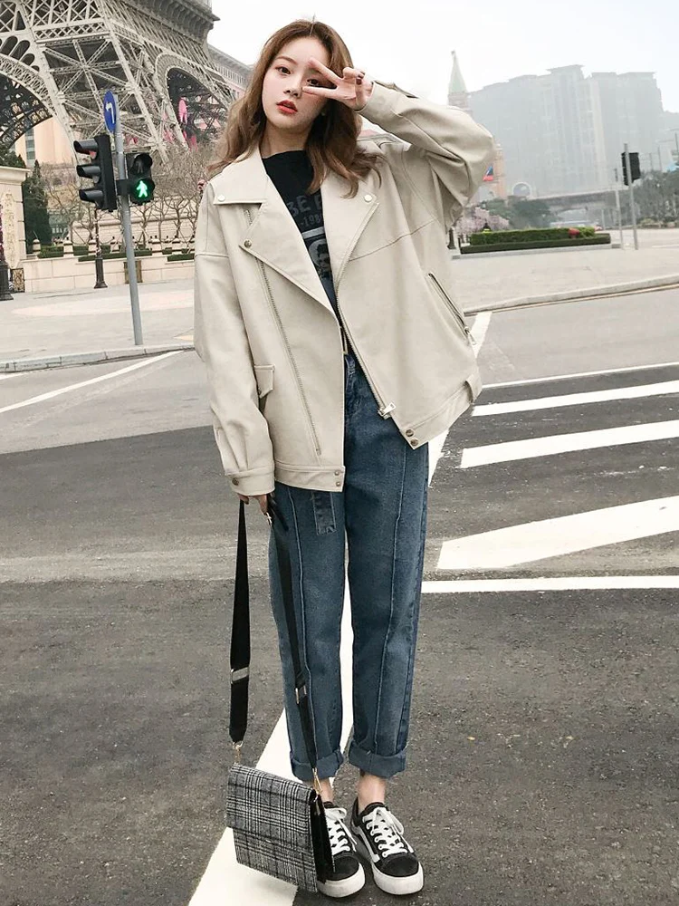 Женская одежда на весну и осень, Свободное пальто из искусственной кожи в Корейском стиле, куртка, кожаная куртка от AliExpress RU&CIS NEW