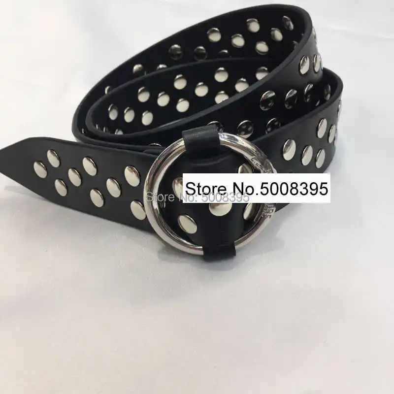 

2021 Black Cow Leather Belt with Studs Fashion Woman Silver Metal Buckle Belts for Woman