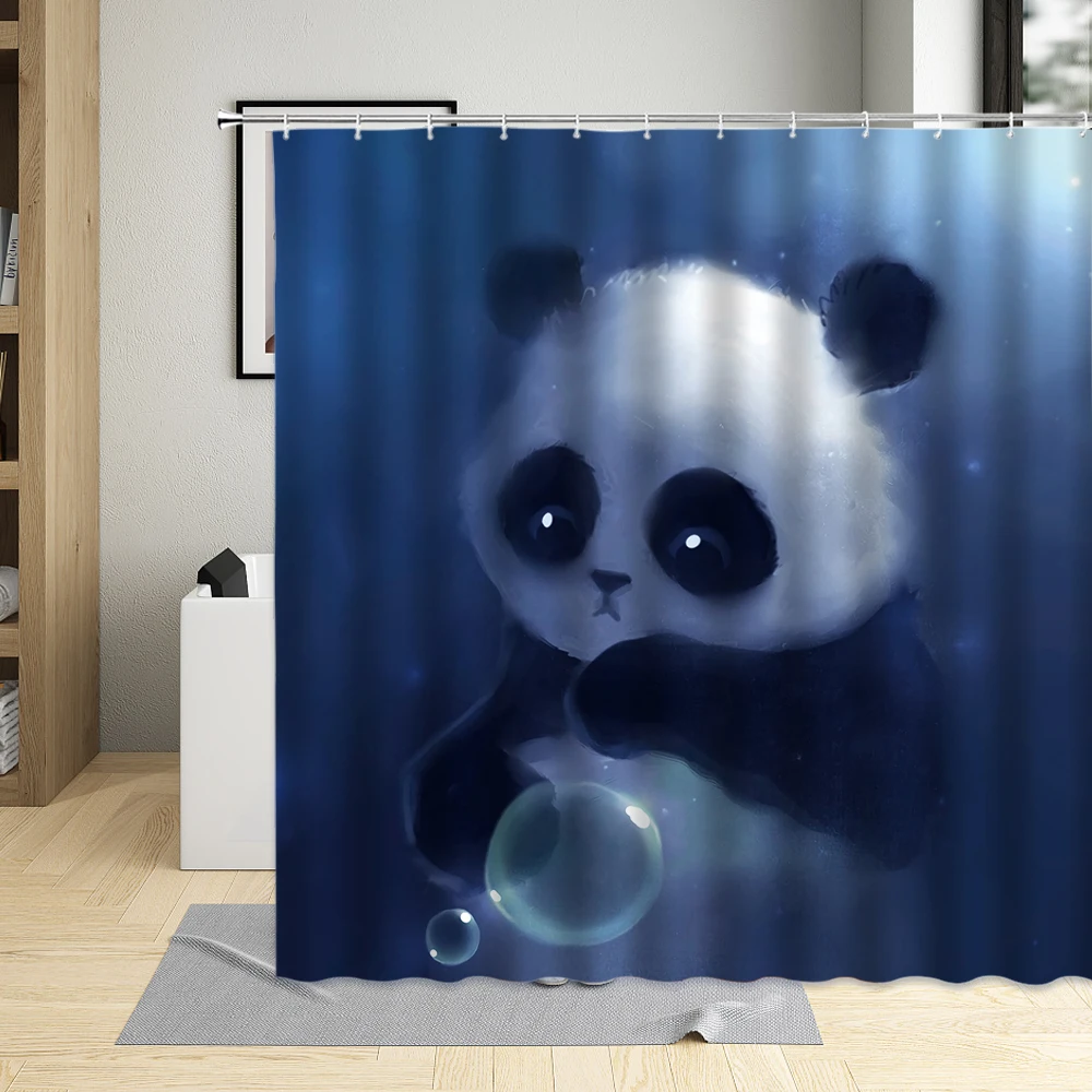 

Занавески для ванной комнаты из бамбука с милыми мультяшными животными пандами, занавески для душа из водонепроницаемой ткани, детские дом...