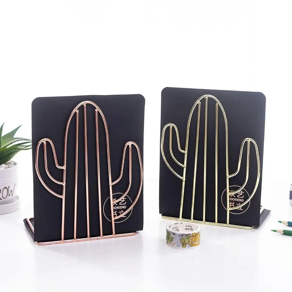 

1 Pair of Cactus Iron Book Holder Stand Metal Desktop Bookends Storage Rack Home Office Storage Accessories