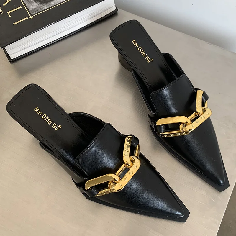 Мюли женские с острым носком туфли на квадратном каблуке 5 см без застежки