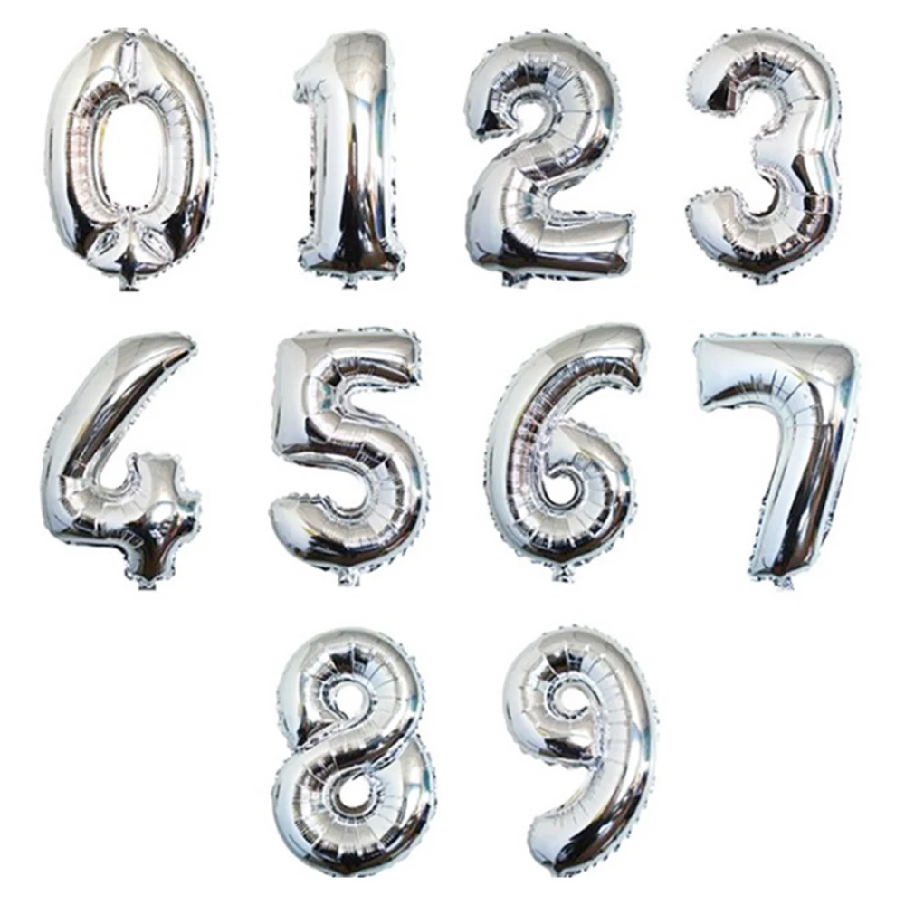 

16 Inch Silver Gold Foil Digital Balloon Baby Birthday Package Wedding Layout Aluminum Film Gas