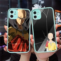 anime one punch man phone case clear funda matte transparent for blue iphone 7 8 x xs xr 11 12 pro plus max mini