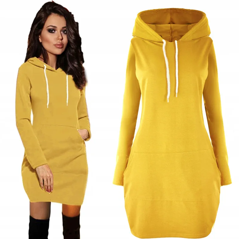 Повседневный весенне осенний женский длинный пуловер с капюшоном свитер платье