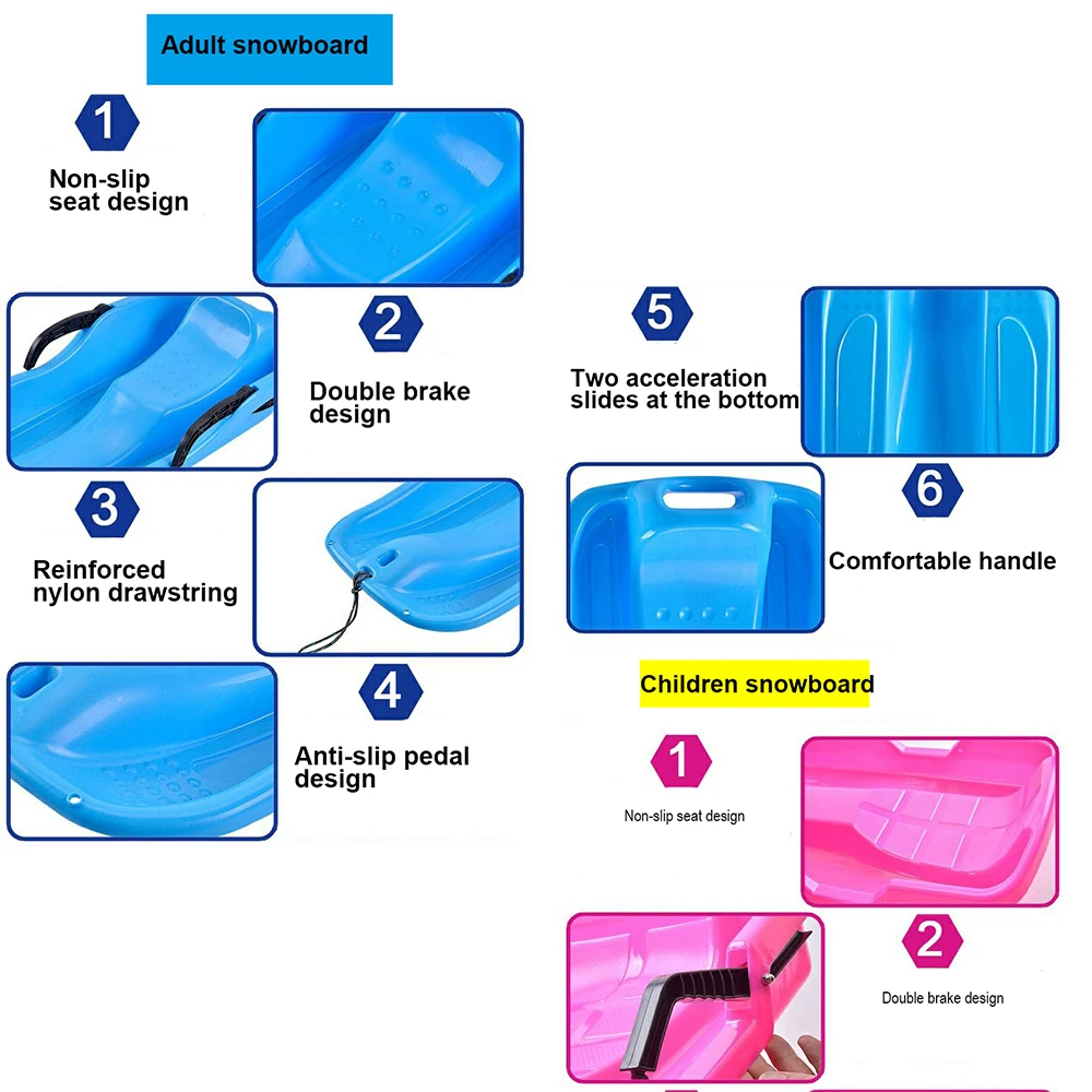 

Outdoor Winter Sports Plastic Skiing Boards Firm Multifunction Ski Pad Snowboard For Child Adult Double People Multiple Colors