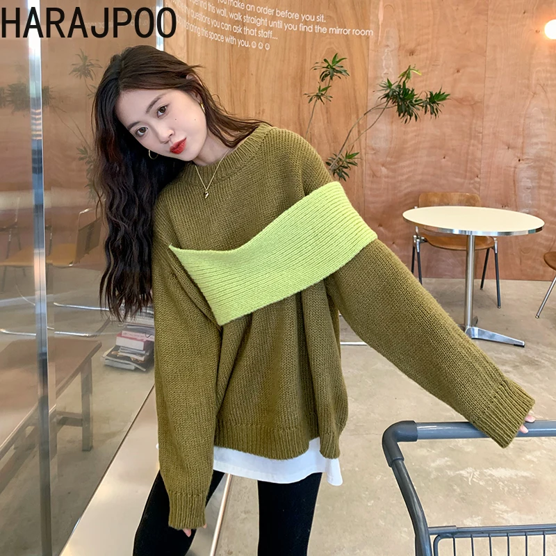 Женская одежда Harajpoo однотонный плотный вязаный свитер с круглым вырезом