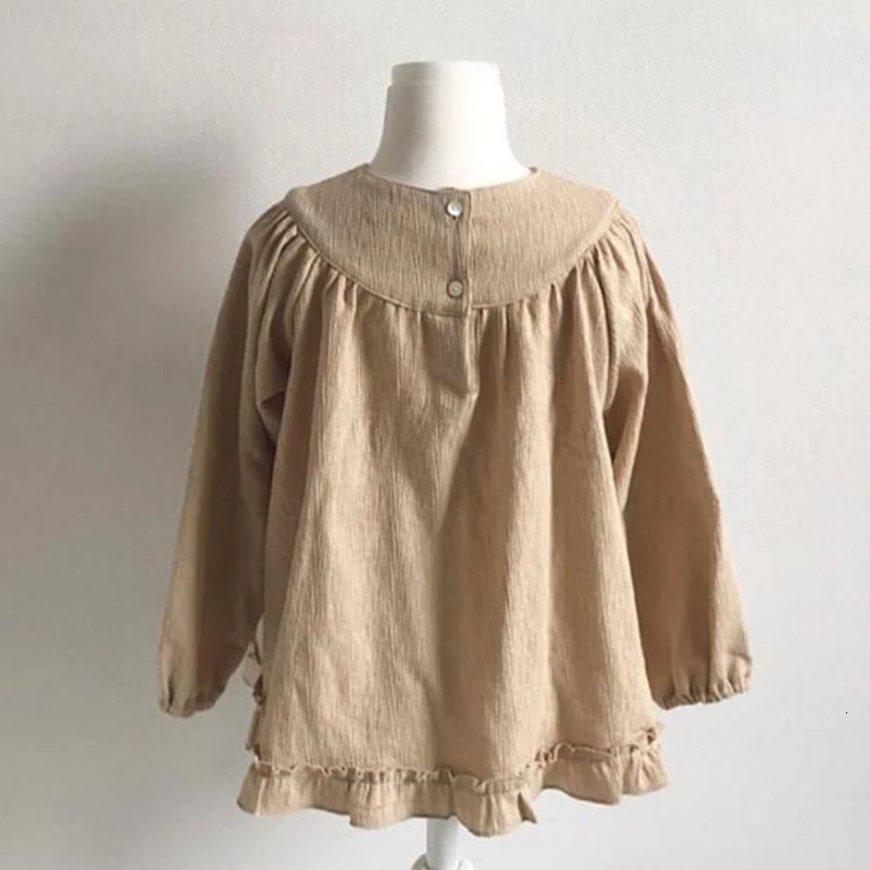 2020 г. Весенние блузки для маленьких девочек Осенняя хлопковая льняная рубашка