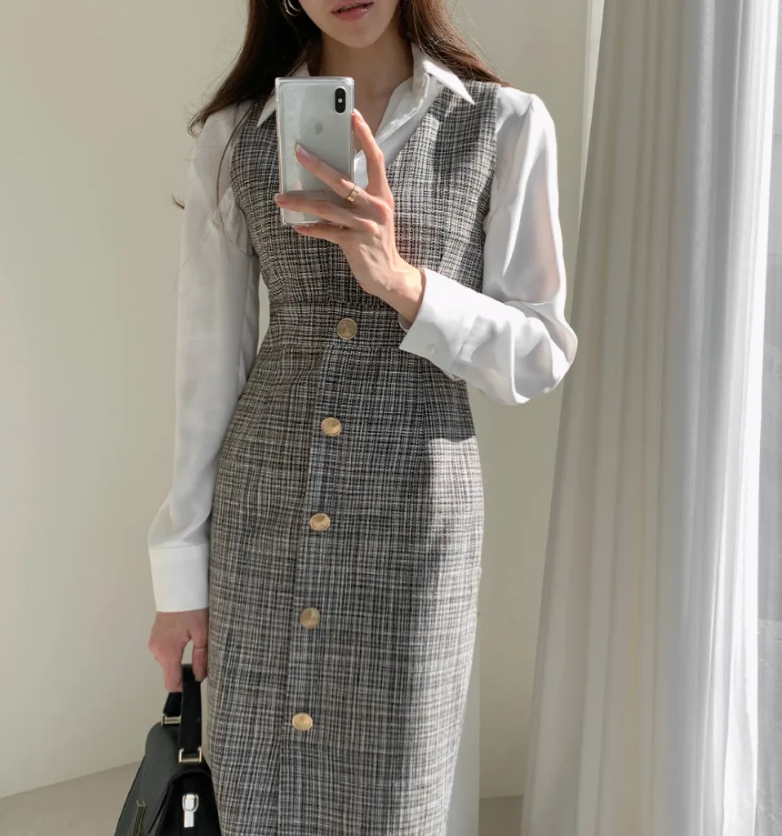 Новинка осень весна женская элегантная клетчатая твидовая офисная жилетка без