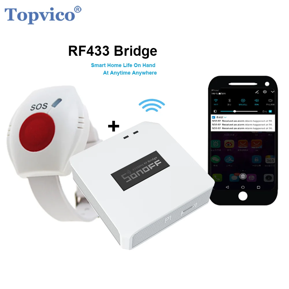 WIFI SOS Button for Elderly RF 433mhz Panic Button Emergency Alarm Wirelss Watch Bracelet Old People Android IOS APP