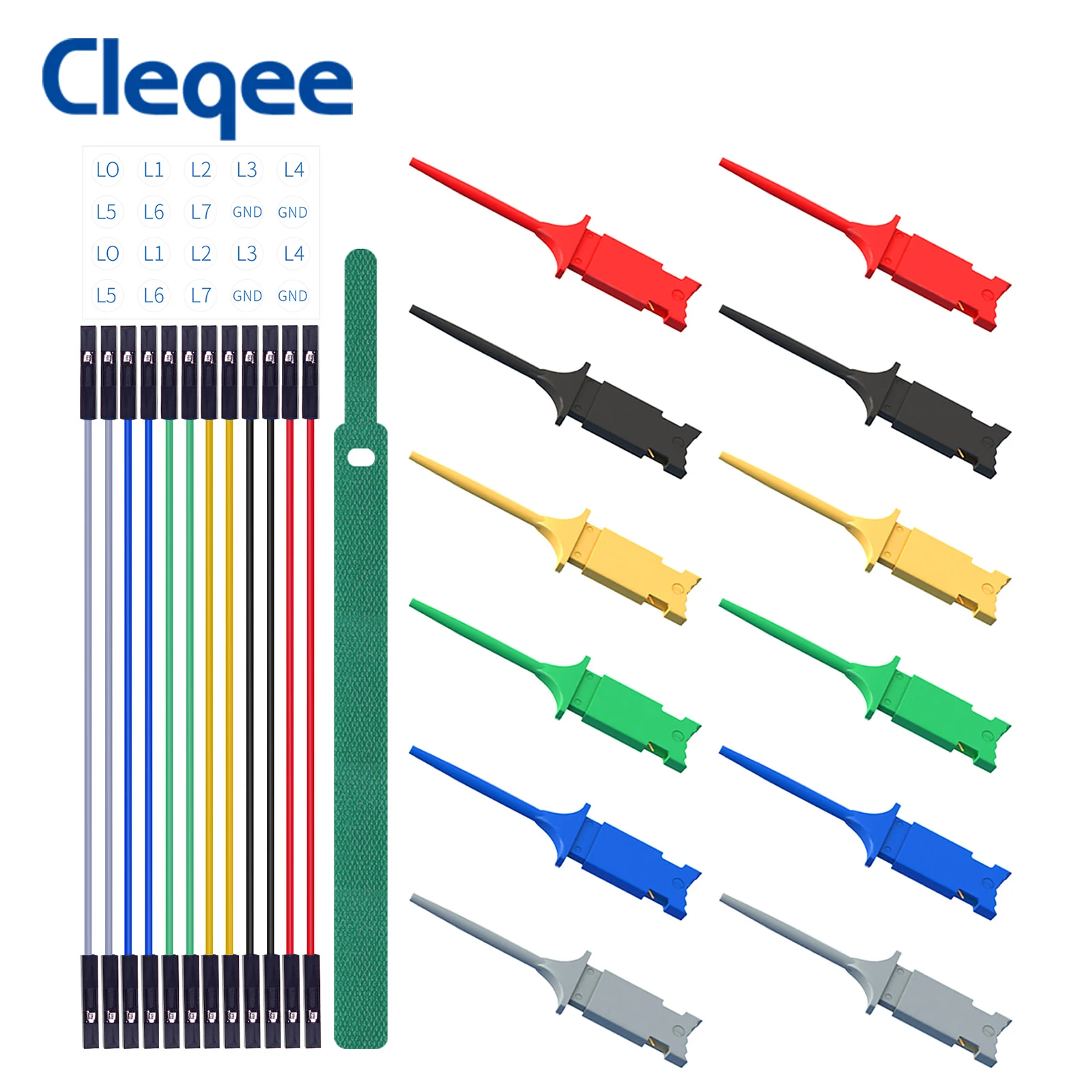 Cleqee Mini Grabber SMD IC Test Hook Clips with Silicone Jumper Wires Test Leads Kit for Electrical Oscilloscope Testing 6Colors