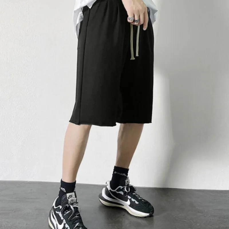 

Summer Thin Casual Shorts Men's Fashion Black Gray Drawstring Shorts Men Streetwear Loose Straight Track Shorts Mens S-3XL