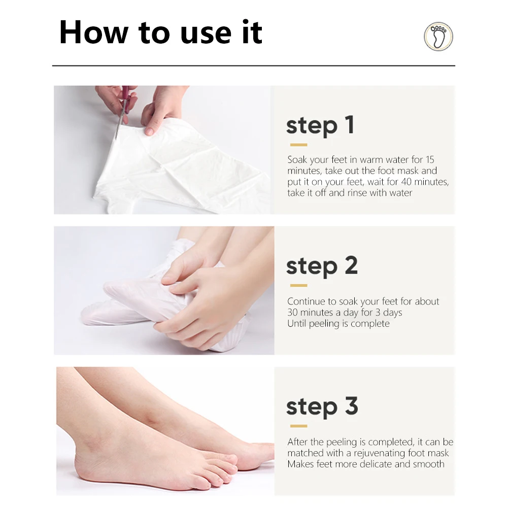 

Foot Care AHA Peeling and Repairing Foot Mask Removes calluses dead skin and repairs rough heels 3pairs*40g