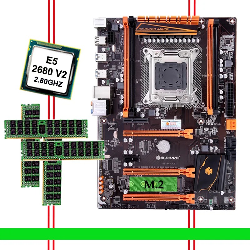 Игровая материнская плата HUANANZHI X79 Deluxe высокоскоростной M.2 NVMe SSD слот ЦП Xeon E5 2680 V2 10