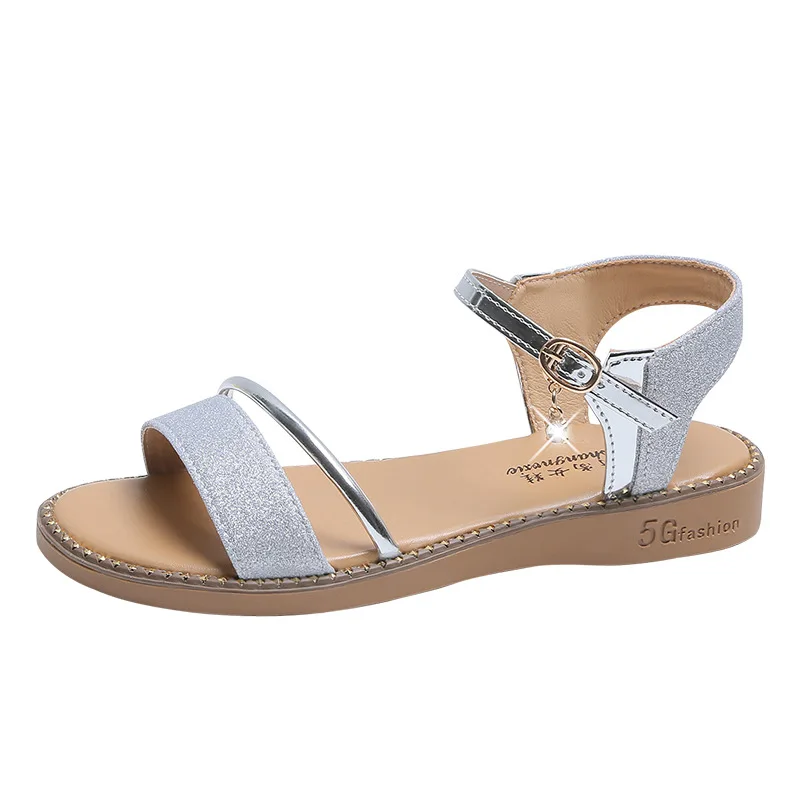 

2020 New Summer Big Children Sandals Girls Fashion High School Girls Shoes Flat Bottom Princess Kids Girl Sandals 35-40 D04161