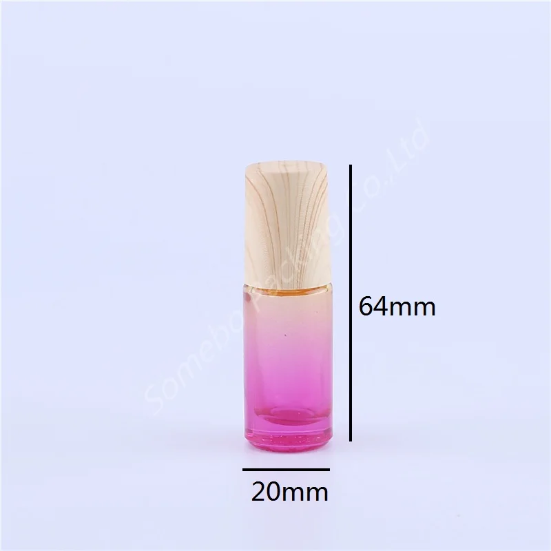 

500pcs/lot 5ML Gradient Color Roll-On Perfume Essential Oil Bottle Steel Metal Roller Ball Bottles with Wood Looks Plastic Cap
