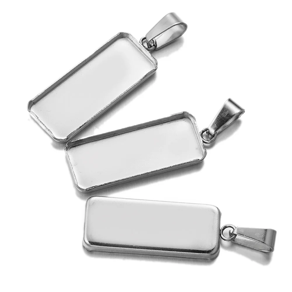 

10pcs Lot 10x25mm Blank Stainless Steel Rectangle Cabochon Base Charms Pendant Setting Trays for Diy Necklace Jewelry Making