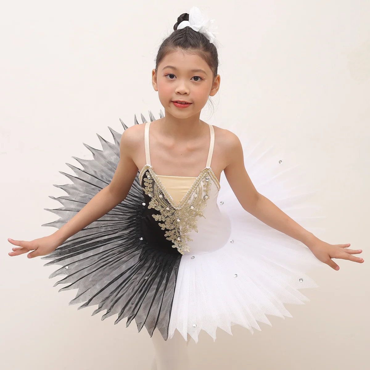 Новинка 2021 детская балетная юбка костюмы с лебедями черно белая танцевальная