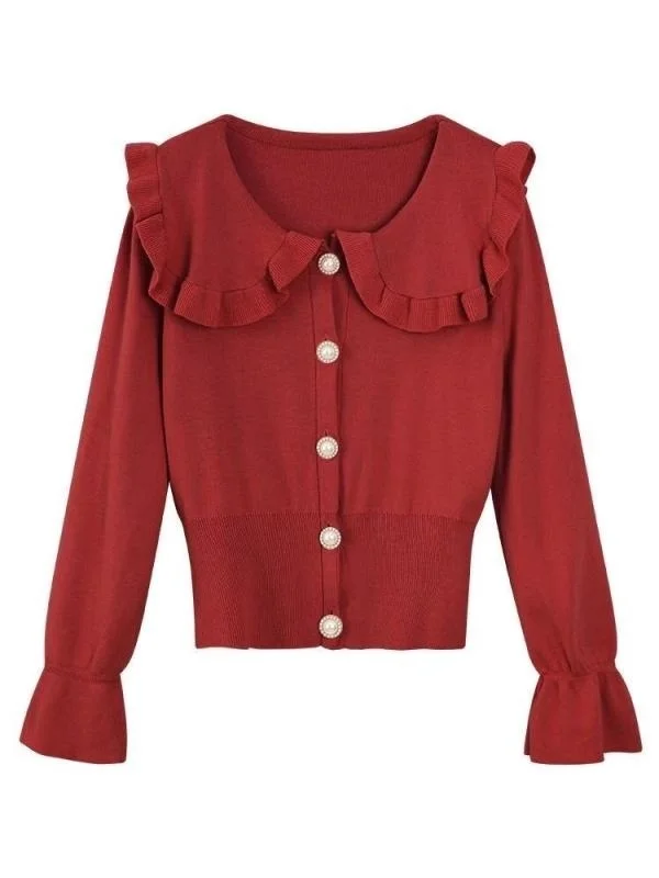 

Early Autumn 2021 Young Internet Popular Slim-fitting Doll Collar Knitted.