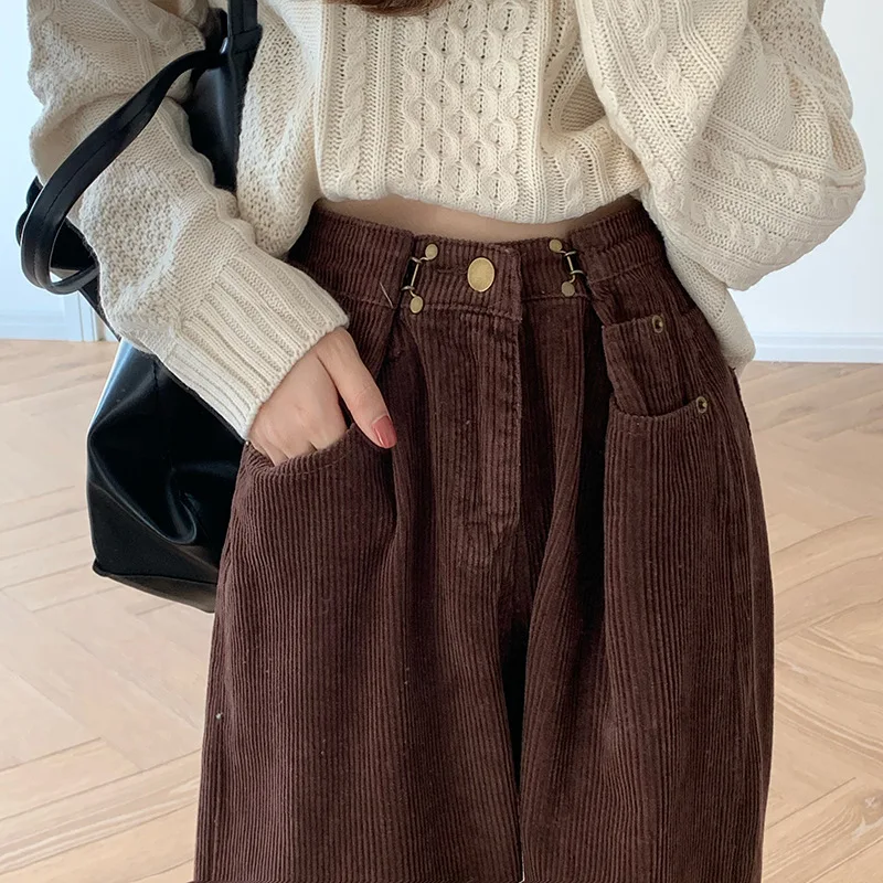 

Corduroy Wide Leg Pants Women's Autumn Winter Design Korean Style High Waist Straight Trousers Fashion Casual Streetwear