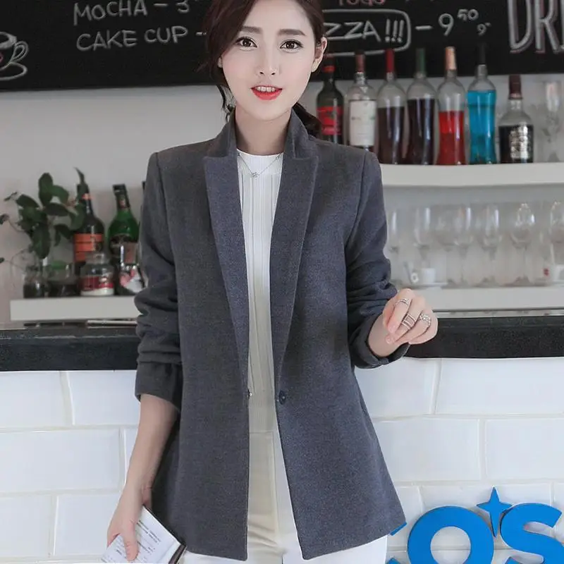 2019 Новая весна осень тонкие шерстяные пальто женские с длинным рукавом отложным