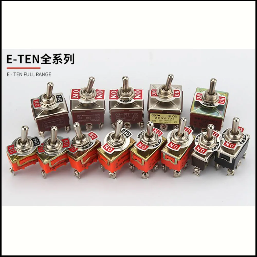 10PCS E-TEN-1321 ON-ON Toggle Rocker Switch Self-locking copper screw feet Hole size 12MM 6 2 gears 15A250VAC button switch |