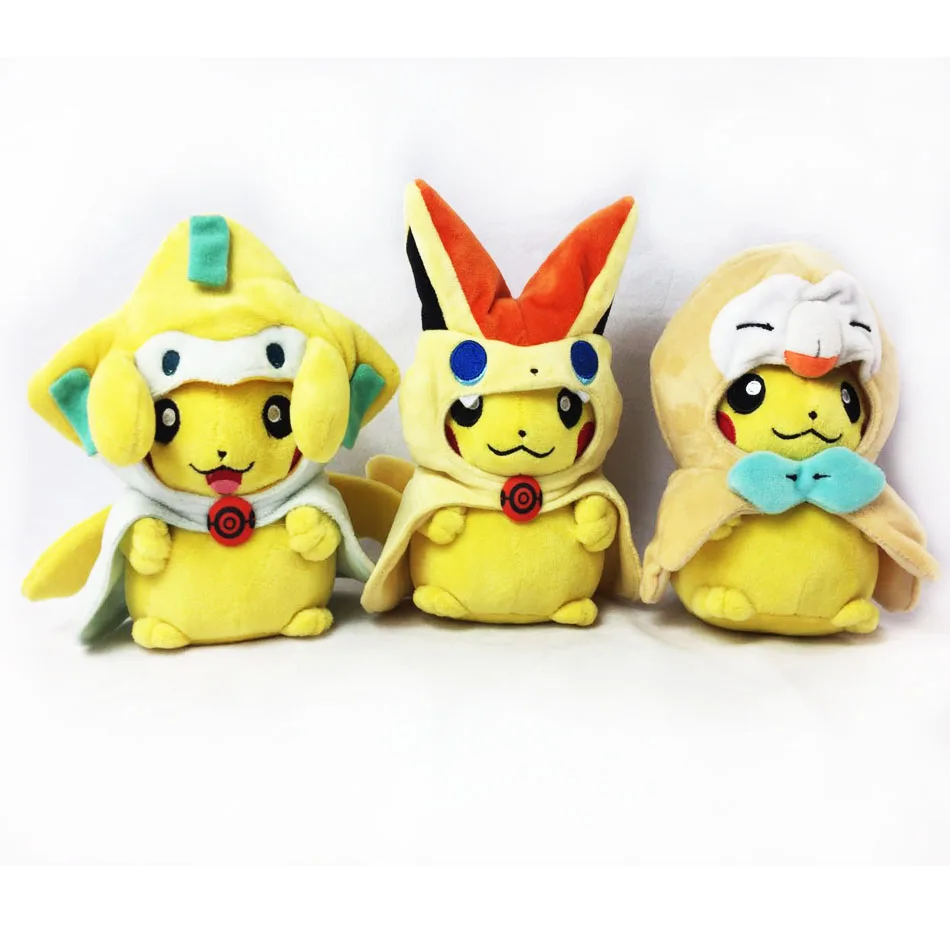 Takara Tomy Pokemon Plush 3Pcs/Set Pikachu Cosplay Jirachi Victini Togedemaru Cotton Stuffed Dolls Children Toys Christmas | Игрушки и