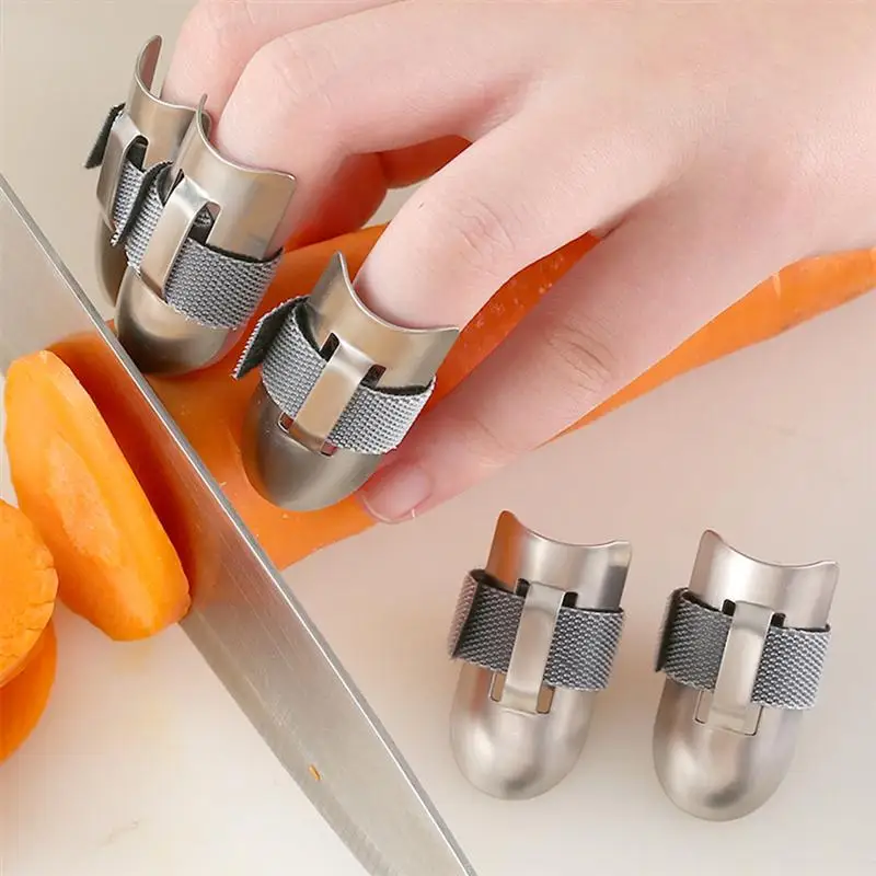 Наконечники для пальцев на кухню (2 шт.), настраиваемые, из нержавеющей стали, инструменты для защиты ногтей при нарезке, нарезании, очистке и обдирании (Артикул A35).