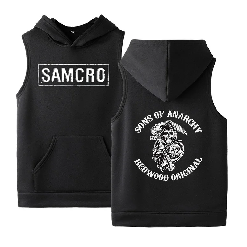 

Summer Men's Sons Of Anarchy Casual Hoodies Cotton SOA Vest Male Print College Man SAMCRO Solid Sleeveless Sweatshirts Tops N