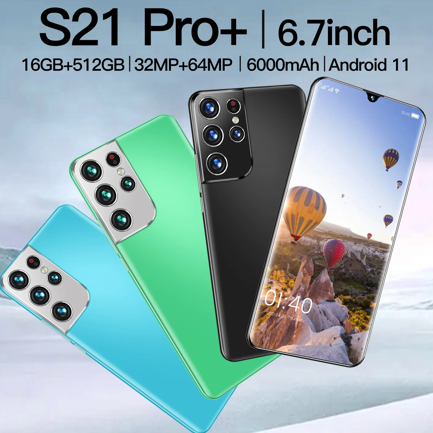 

New Global Version S21 Pro+ 6.7Inch Full Screen Smartphone Deca Core 6800mAh 5G Cellphone 16+512GB Dual SIM 32+64MP Networkphone