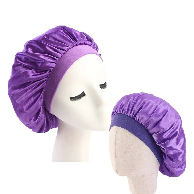 

Hair Care Cap Hot Sale Parent-Child Elastic Wide Edge Night Sleep Hat Polyester Silk Dome Family For Ladies Satin Bonnet