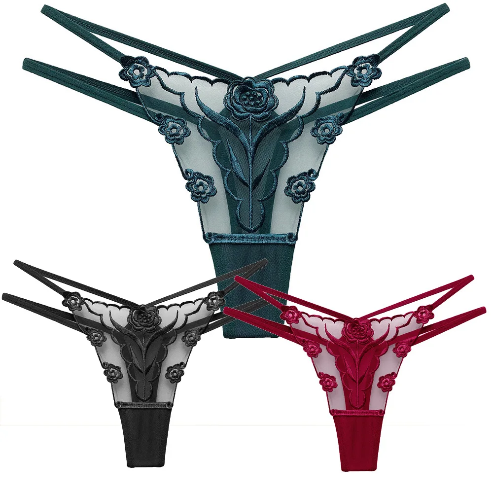 

Embroidery Lace Thongs Underwear Panties Briefs For Women Low-Rise Sexy G-string Lingerie