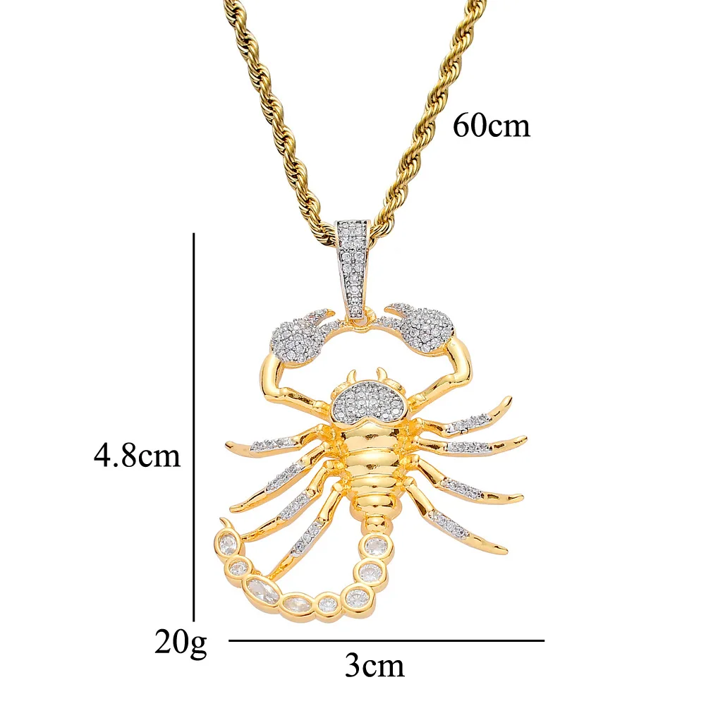 

Scorpion Pendant Twist Chain Iced Out Bling Cubic Zircon Copper Cool Motorcycle Pendants & Necklaces for Men Jewelry Wholesale