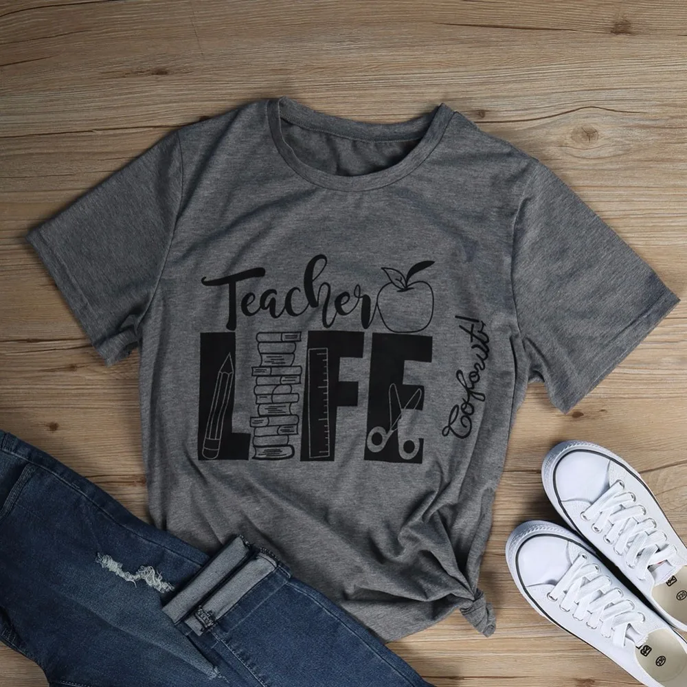 

Tumblr Goth Art T Shirt Teacher Life O-Neck Short Sleeve T-Shirt Women Fashion Slogan Graphic Tees Teachers' Day Gift Tops